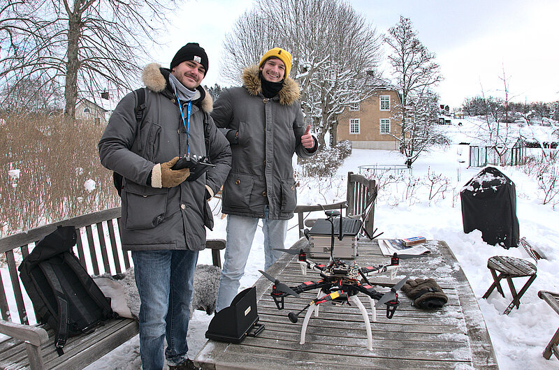 Marco Moletta (left) and Matteo Tadiello during one of the tests with their first prototype.
